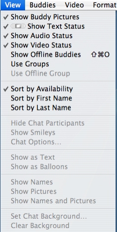 Venu menu of iChat