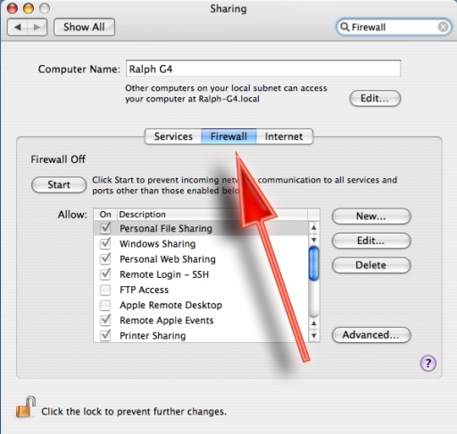 Firewall Tab Selection