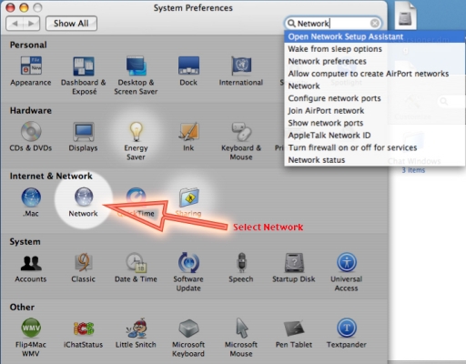 Search for Network in System Preferences