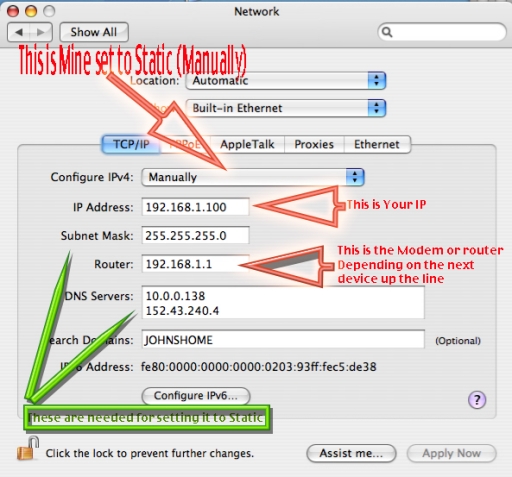 TCP Tab for the chosen Network