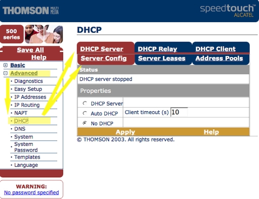 Thomson-Alcatel Modem DHCP settings