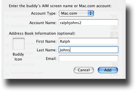 Adding New Contact @mac Screen