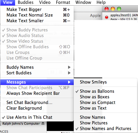 ichat 5 View Menu pic